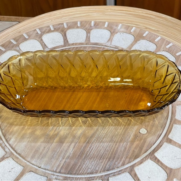 Vtg 1960s Mid Century Pretzel Amber Gold Oval Dish - Picture 3 of 7